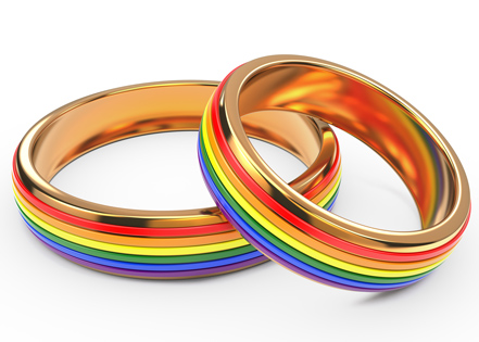 Rainbow-colored wedding rings