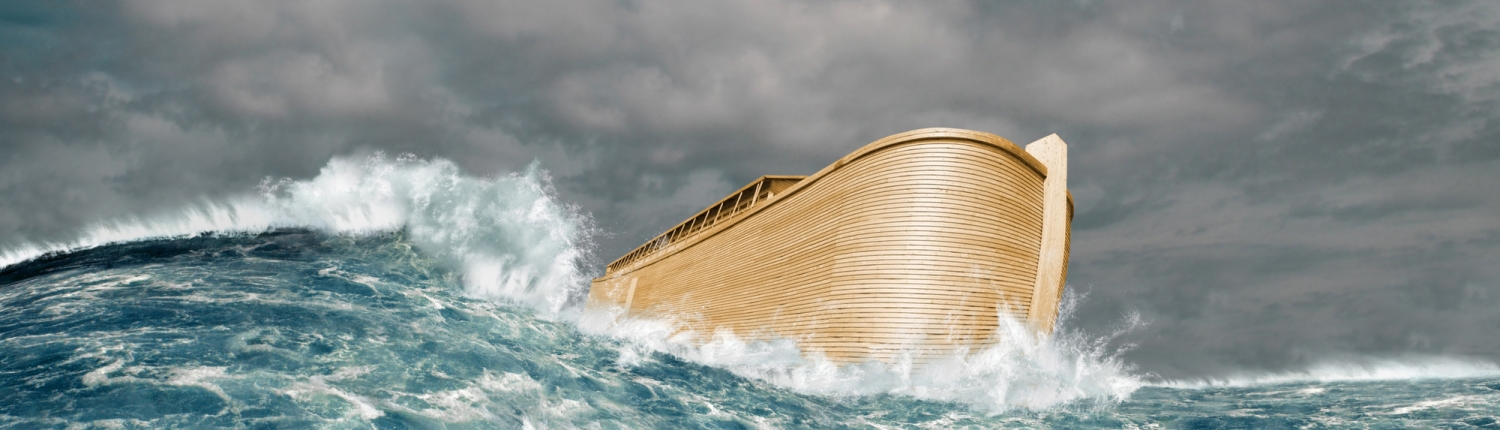 Digital composing of Noah's ark in stormy ocean