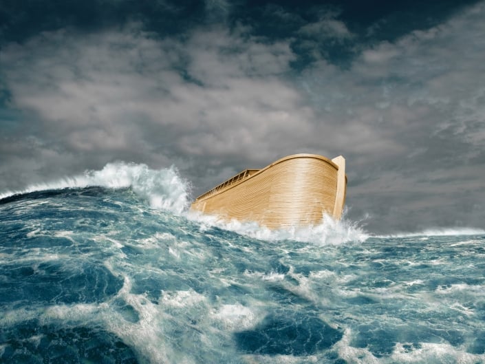 Digital composing of Noah's ark in stormy ocean