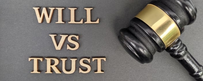 Legal comparison of estate planning tools by understanding the differences between wills and trusts for asset distribution. Will vs trust text with hand gavel at the side